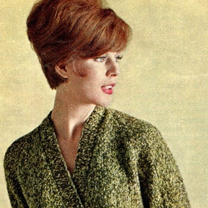 Women's 1960s Vintage Knitted Tweed Suit with V-Neck Cardigan -- Retro Chunky Yarn Knit -- PDF KNITTING PATTERN