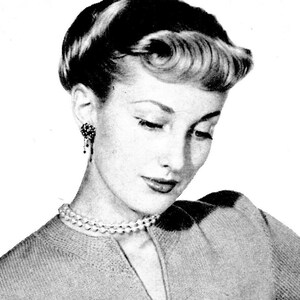 Ladies&#39; Vintage 1940s Fitted Cardigan Sweater Blouse with V-Shaped Neckline, Short Sleeves -- PDF KNITTING PATTERN