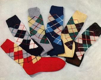 1950s Vintage Argyle Socks -- PDF KNITTING PATTERN