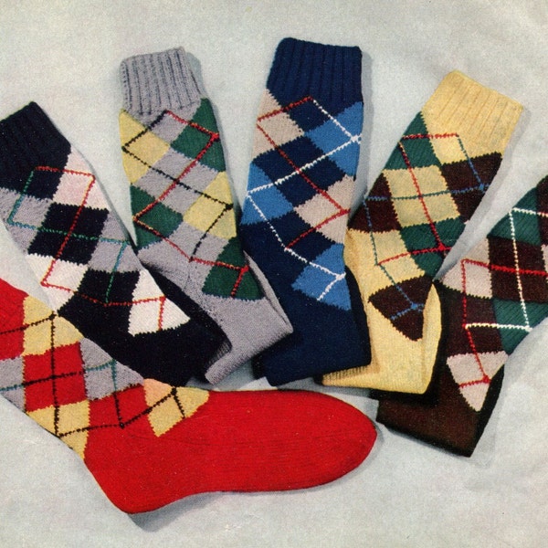 1950s Vintage Argyle Socks -- PDF KNITTING PATTERN