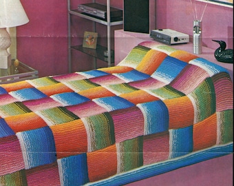 1970s Crayon Box Knitted Bedspread Pattern – Vintage Blanket (PDF Pattern)