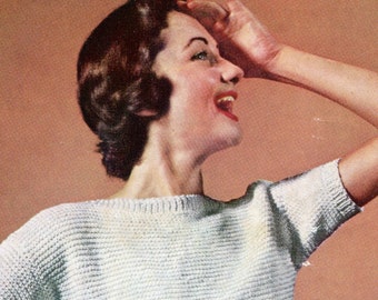 Ladies' Retro 1960s Garter Stitch Pullover Blouse with Short Sleeves - PDF KNITTING PATTERN