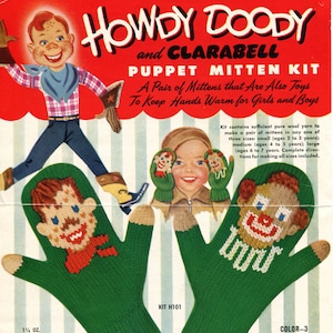 1950s Vintage Howdy Doody and Clarabelle Mittens PDF KNITTING PATTERN image 1