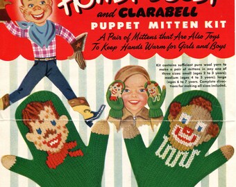 1950s Vintage Howdy Doody and Clarabelle Mittens --  PDF KNITTING PATTERN