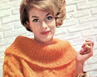 Ladies' 1960s Retro Cowl-neck Pullover -- PDF KNITTING PATTERN