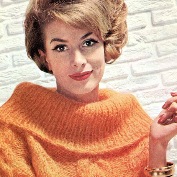 Ladies' 1960s Retro Cowl-neck Pullover -- PDF KNITTING PATTERN