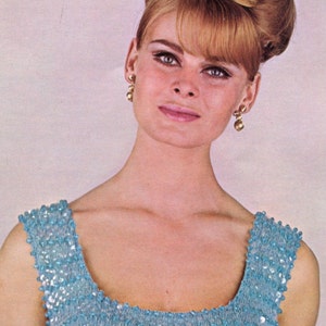 Ladies&#39; 1960s Tank Top with Beads and Sequins -- Sleeveless Evening Sweater -- Holiday -- PDF KNITTING PATTERN