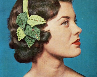 Women's 1950s Vintage Crochet Clip-on Hat with Leaf Detail -- Wedding Headpiece Accessory -- PDF CROCHET PATTERN