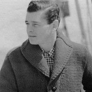 Men's 1960s Vintage Shawl-collar Cardigan Sweater Chunky Bulky Knit PDF KNITTING PATTERN image 1