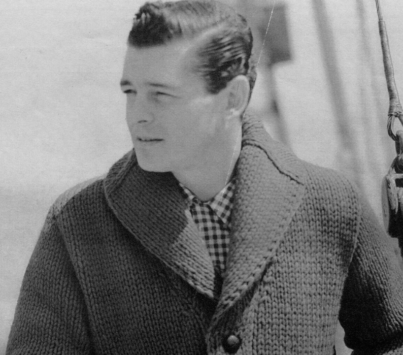 Men's 1960s Vintage Shawl-collar Cardigan Sweater Chunky Bulky Knit PDF KNITTING PATTERN image 1