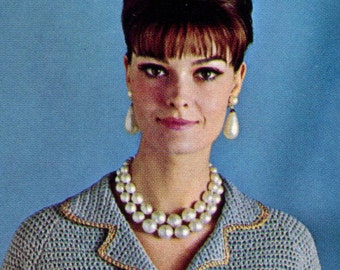 Women's 1960s Retro Crocheted Suit with Contrasting Trim -- PDF CROCHET PATTERN