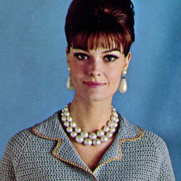 Women's 1960s Retro Crocheted Suit with Contrasting Trim -- PDF CROCHET PATTERN