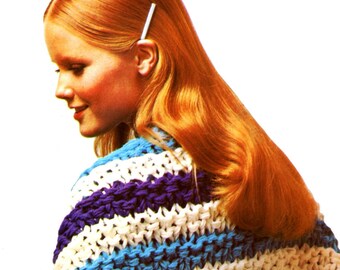 Chunky Knit Striped Shawl Pattern – Vintage Garter Stitch (PDF Pattern)