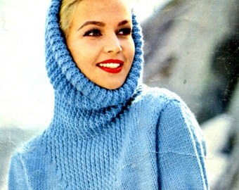 Women's Vintage Pullover with Deep Cowl and Textured Yoke Design -- PDF KNITTING PATTERN