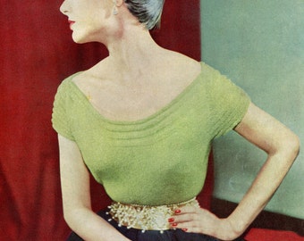 1950s Knit Blouse Pattern – Women's Vintage Low-Neck Top (PDF Knitting Pattern)