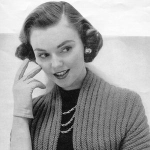 Women&#39;s 1960s Retro Welt-Ribbed Cover-up --- Bridal Shrug -- Cropped Sweater -- PDF KNITTING PATTERN