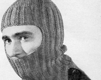 1950s Vintage Knitted Helmet -- Retro Winter Cap --  Balaclava -- PDF KNITTING PATTERN