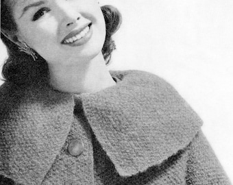 Women's Retro 1960s Short Mohair Coat with Elbow-Length Sleeves and Large Collar -- Mohair Jacket -- Platter Collar -- PDF KNITTING PATTERN