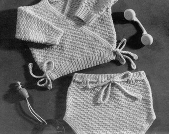 Vintage Baby Sweater Set, Textured Stitch, I-Cord Tie -- Surplice Top -- Infant Knitwear -- Sizes 6 Months to 2 Years - PDF KNITTING PATTERN