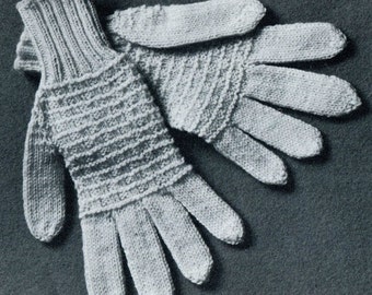 Men's, Women's 1960s Knitted Gloves with Ribbing, Ridged Pattern, Deep Thumb Gusset -- PDF KNITTING PATTERN