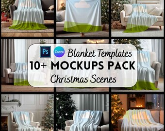 Christmas Blanket Mockup, Throw Blanket, Print on Demand, Canva Template, Digital Download