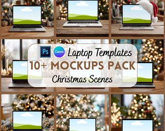 Christmas Laptop Mockup, Christmas Mockups, Mockup Bundle, Canva Template, Digital Download, Print on Demand