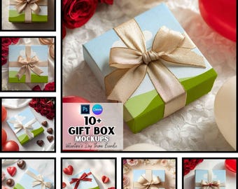 Valentine's Day Gift Box Mockup, Canva & PSD Template, Digital Download