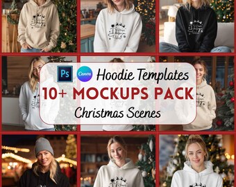 Christmas Hoodie Mockup, Hoodie Mockup, Mockup Bundle, Canva and Psd Mockup, Printify Mockup, Digital Download