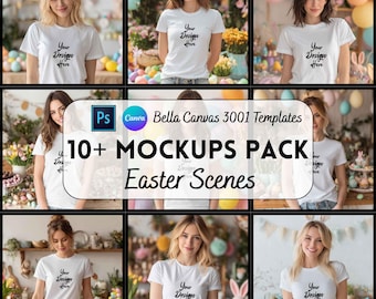 Easter Bella Canvas 3001 White Tshirt , Mockup Bundle, Canva & Psd Template, Printify Mockup