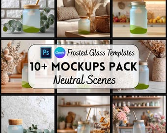Frosted Glass Mockup Bundle, Canva & PSD Template, Digital Download, Print on Demand