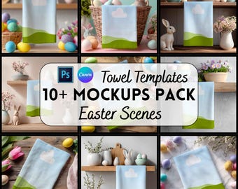 Easter Towel Mockup Bundle, Canva and PSD Template, Digital Download, Printify Mockup