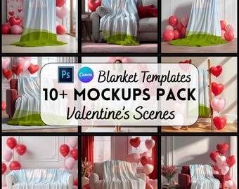 Valentine's Day Blanket Mockup, Canva & PSD, Digital Download, Print on Demands