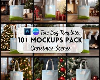 Christmas Tote Bag Mockup, Custom Tote Bag, Canvas Tote Bag, Digital Download, Print on Demand