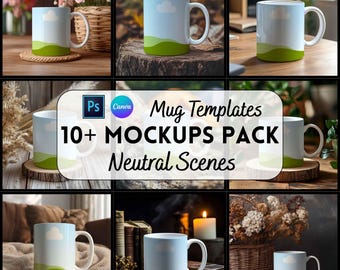 Mockupbundel met mok, canva- en PSD-sjabloon, digitale download, print on demand