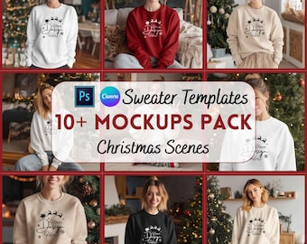 Christmas Sweater Mockup, Christmas Clothing, Shirt Mockup, Comfort Colors, Mockup Bundle, Canva Template, Digital Download
