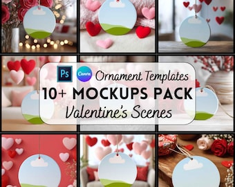 Valentine's Day Ornament Mockup, Custom Ornament, Canva Mockup, Digital Download, Print on Demand