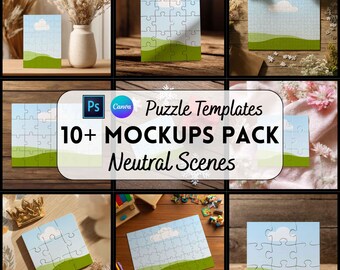 Puzzle Mockup, Custom Puzzle, Canva & PSD Template, Digital Download, Print on Demand