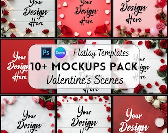 Valentines Day Flatlay Mockup Bundle, Canva Mockup, PSD & PNG, Digital Download