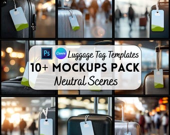 Luggage Tag Mockup Bundle, Canva + PDS Mockup, Digital Download, Print on Demand