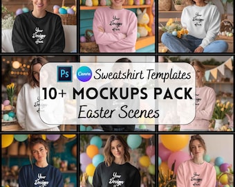 Easter Sweatshirt Mockup Bundle, Canva & PSD Template, Digital Download, Print on Demand
