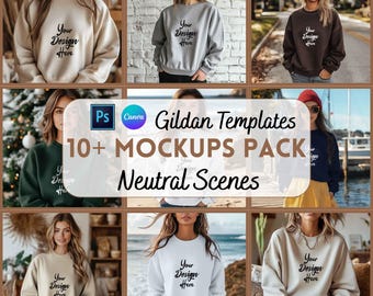 Gildan 18000 Mockups, Sweatshirt Mockup, Mockup Bundle, Canva and Psd Mockup, Digital Download, Easy to Use