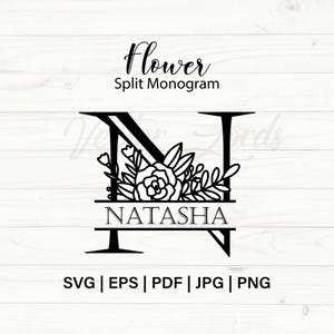 Sunflower Split Monogram svg, Floral Monogram Clipart, Sunflower Letter Graphic, Alphabet Bundle, Name Monogram, Commercial use