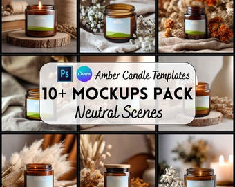 Amber Candle Mockup Bundle, Canva & PSD Mockup, Digital Download, Print on Demand