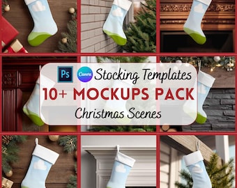 Christmas Stocking Mockup, Stocking Tag, Digital Mockup, Canva and Psd Mockup, Digital Download