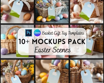 Easter Basket Gift Tag Mockup Bundle, Canva & PSD, Digital Download, Print on Demand