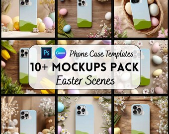 Ostern Iphone Hülle Mockup Bundle, Canva & PSD Vorlage, digitaler Download, Print on Demand