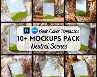 Mockupbundel boekomslag, canva + PSD, digitale download, afdrukken op aanvraag