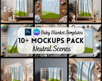 Baby Blanket Mockup Bundle, Canva & PSD Template, Digital Download, Print on Demand