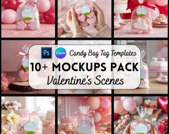 Valentines Day Candy Bag Tag Mockup, Valentines Gift Tag, Canva Mockup, Digital Download, Print on Demand