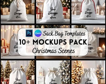 Weihnachtssack Sack Mockup, Weihnachtsmodelle, Nikolaussack, Mockup Bundle, Canva Vorlage, digitaler Download